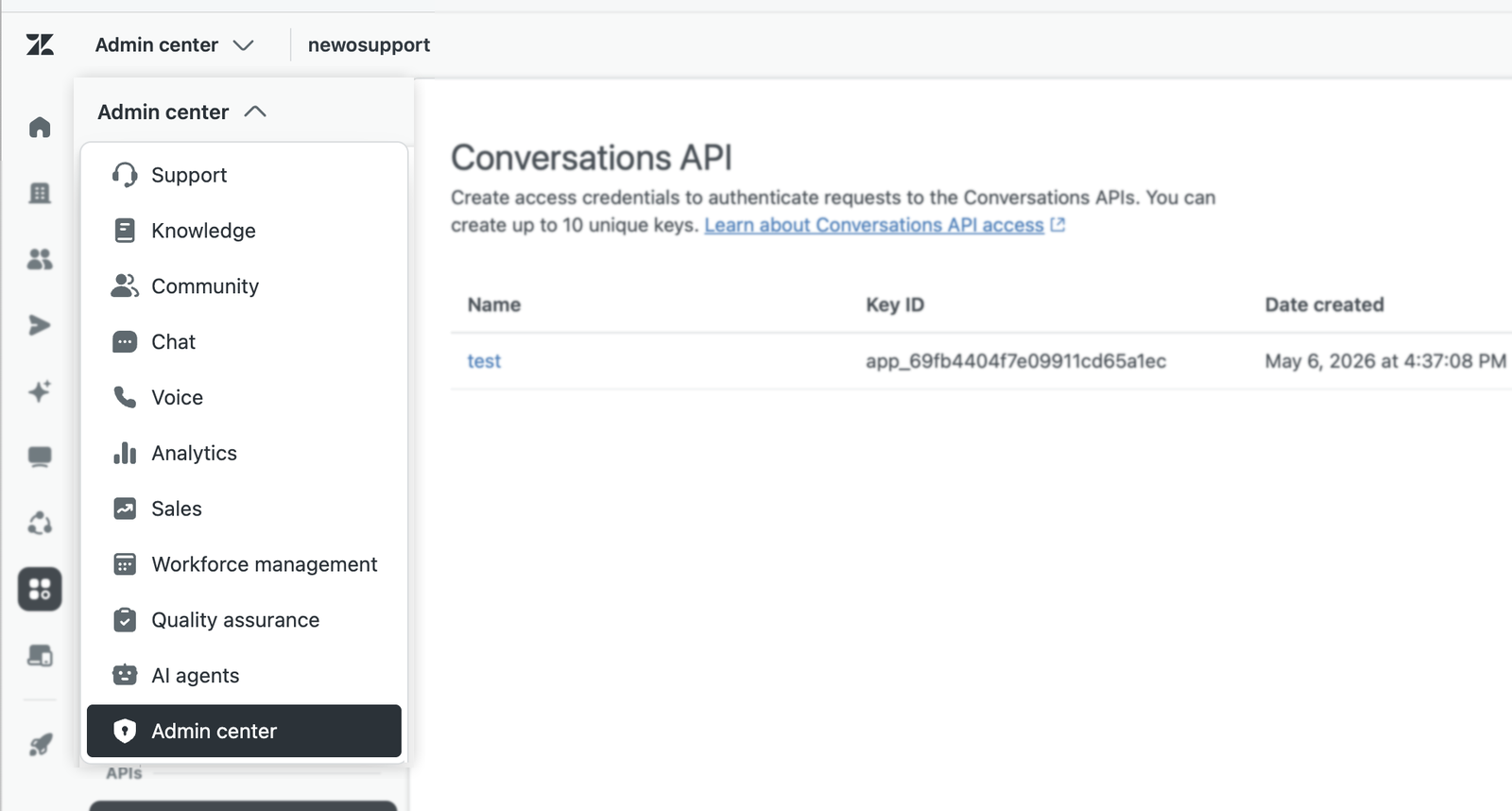 Open Zendesk Admin Center from the Zendesk products menu