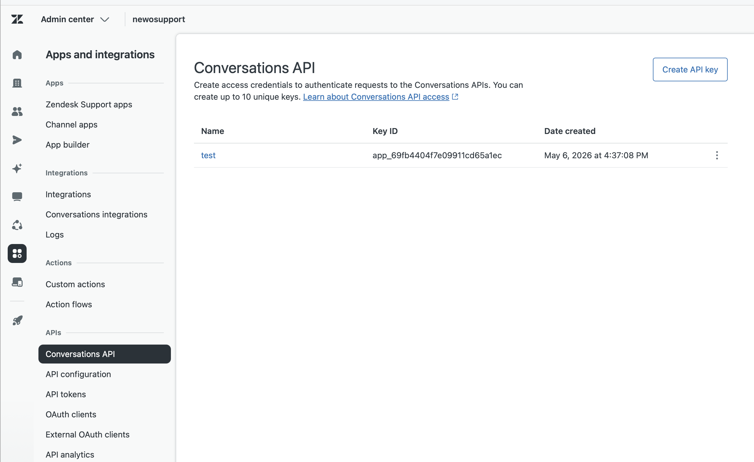 Zendesk Conversations API secret