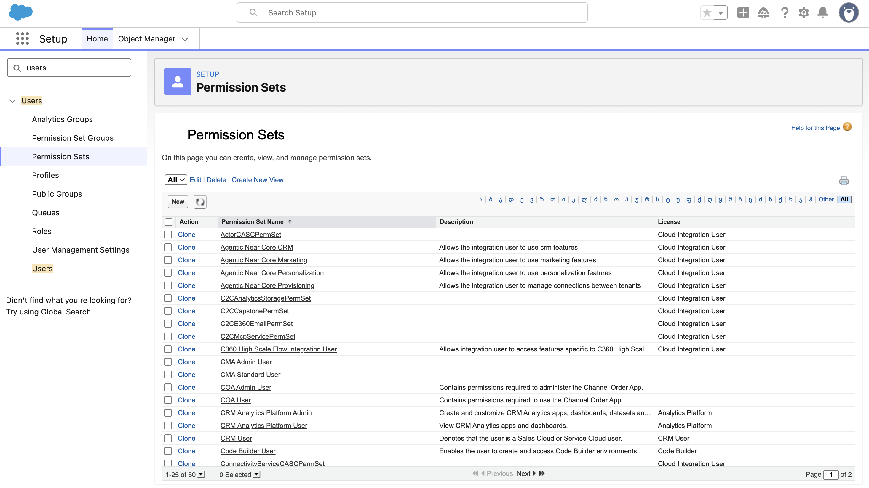 Salesforce Permission Sets list