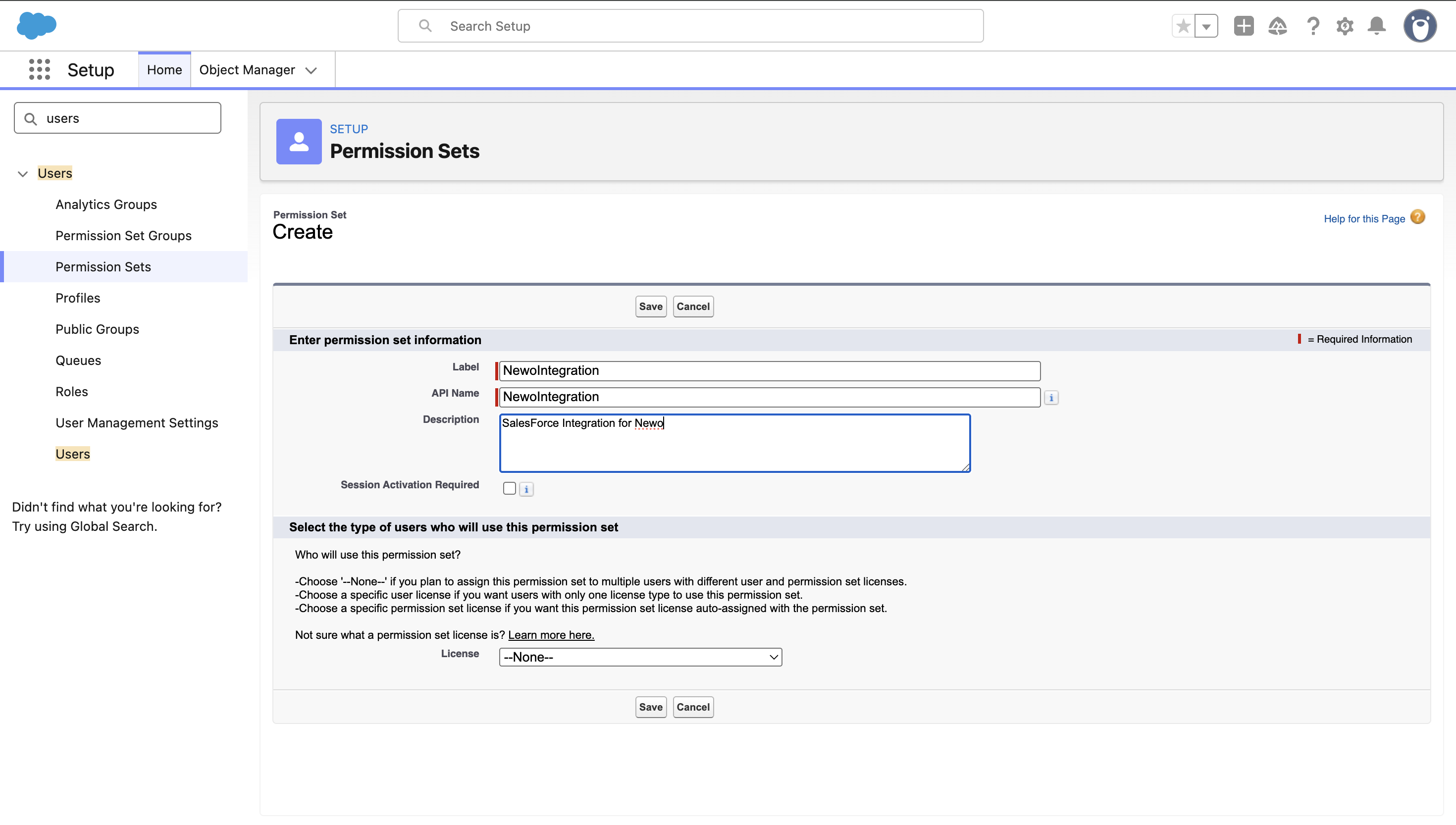 Create Salesforce Permission Set