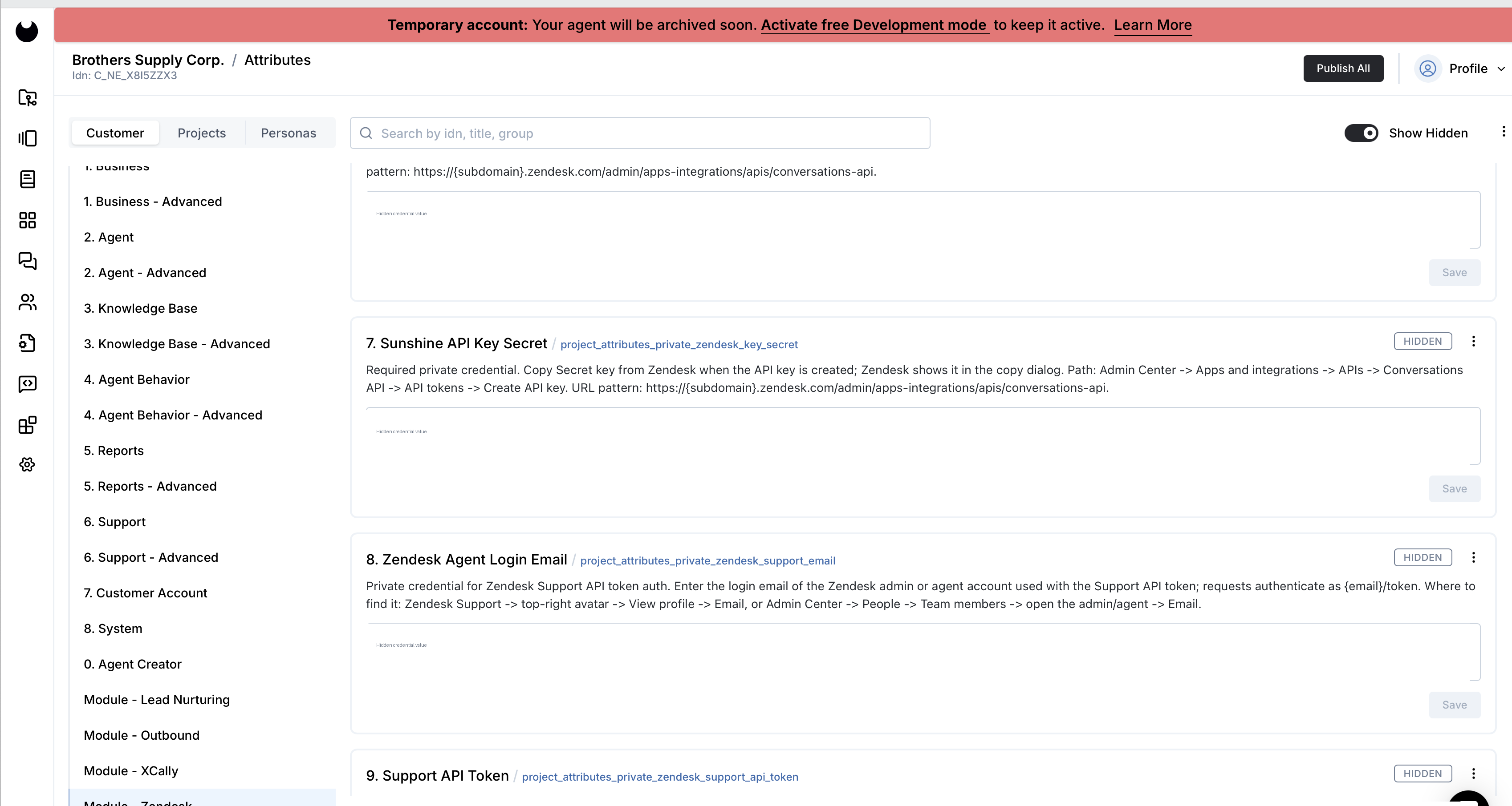 Newo Zendesk hidden credential settings
