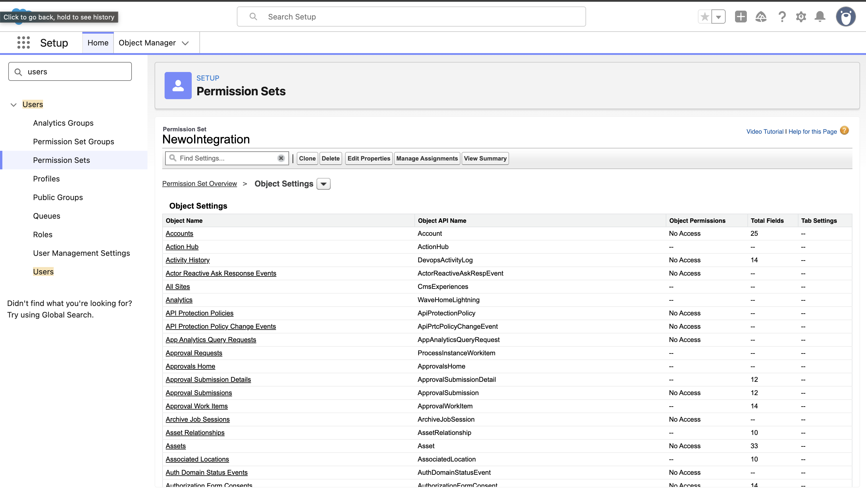 Account object permissions
