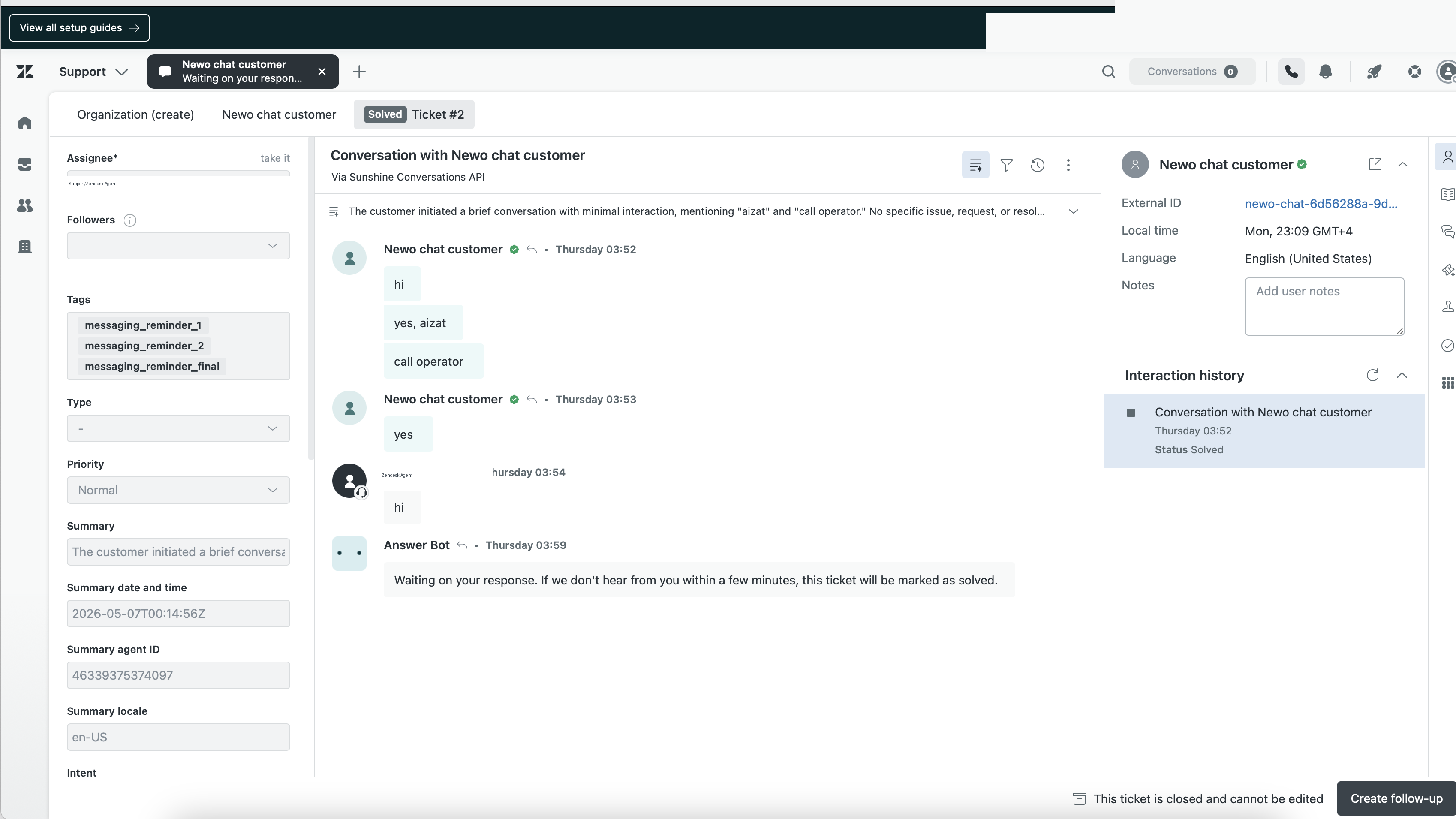 Zendesk Agent Workspace conversation
