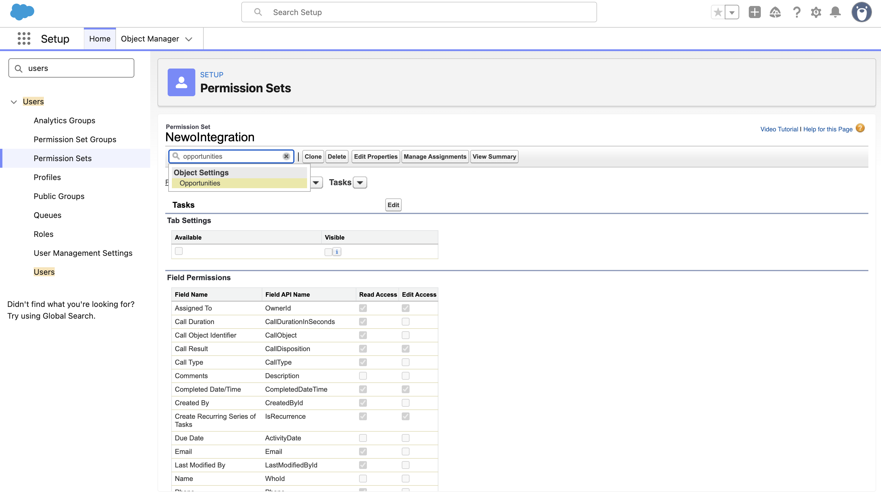 Task object permissions