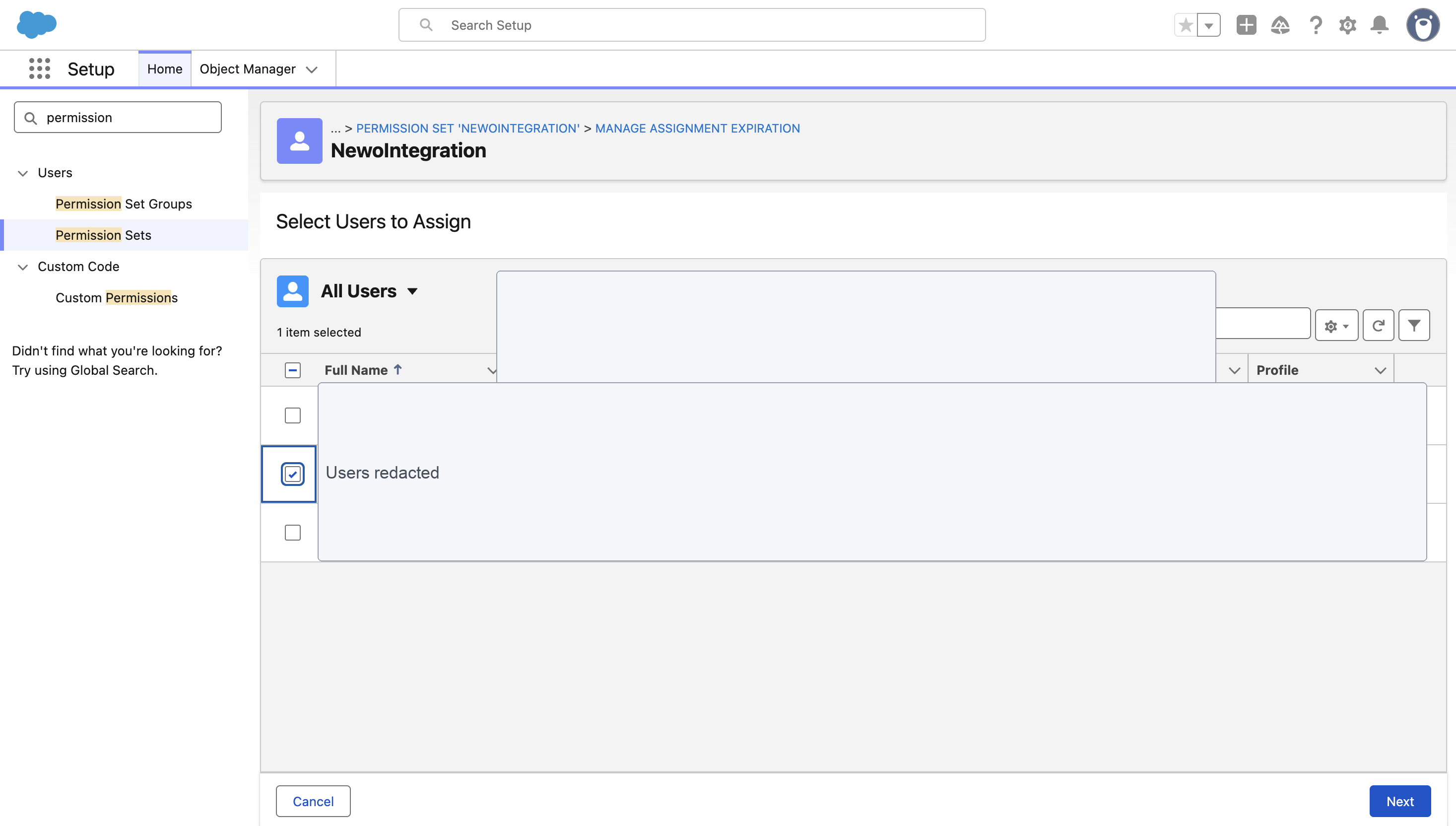 Assign permission set to integration user