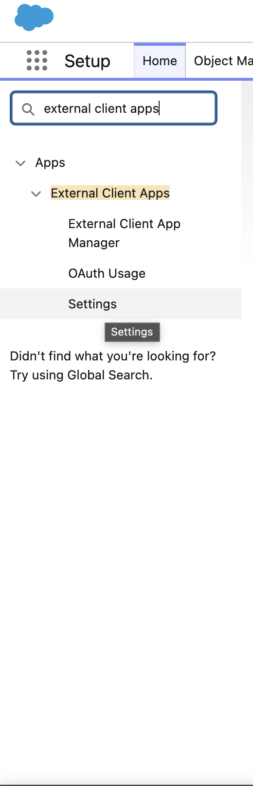 External Client App Manager search result