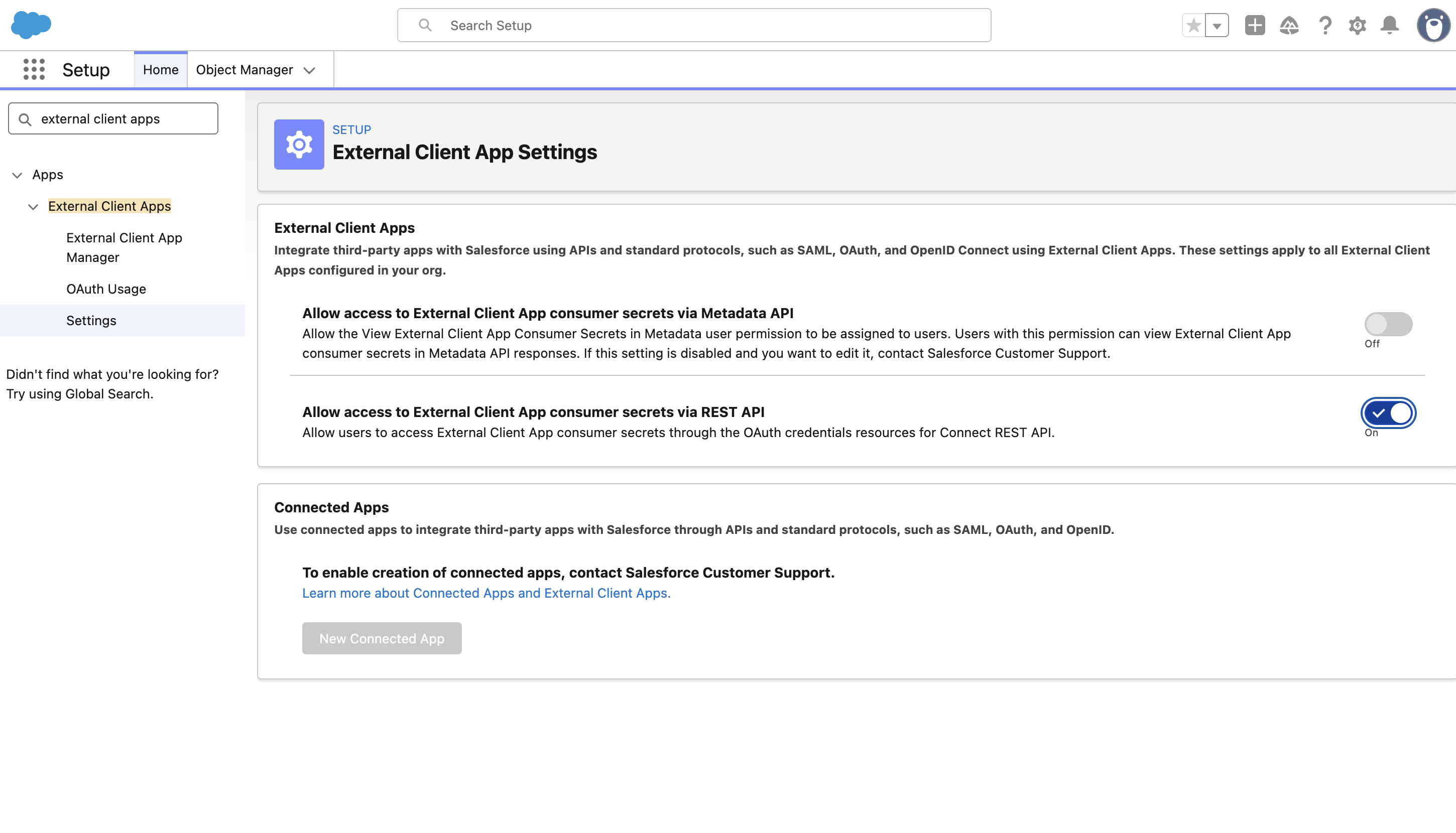 External Client App Settings