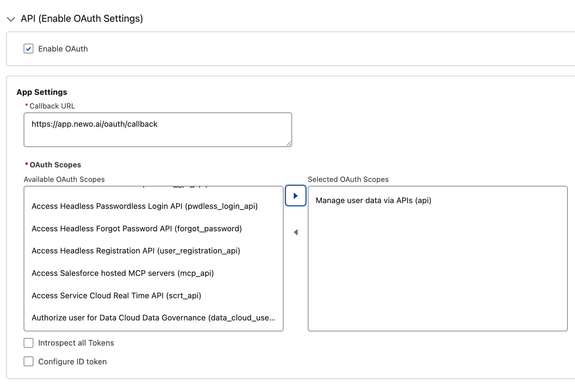 Enable OAuth and choose API scope