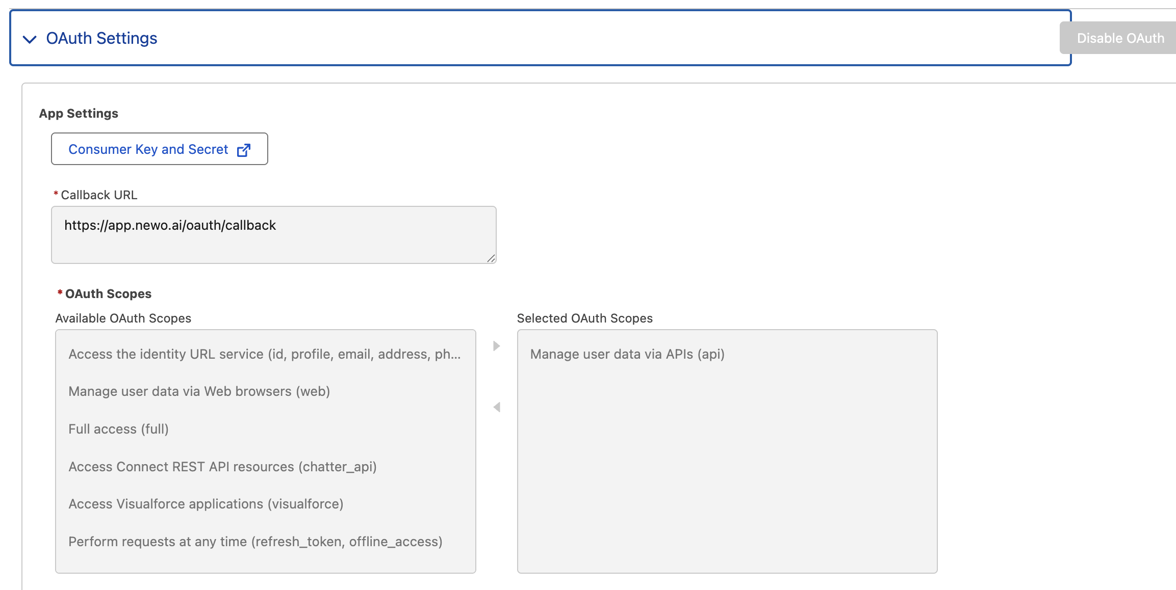 OAuth settings review