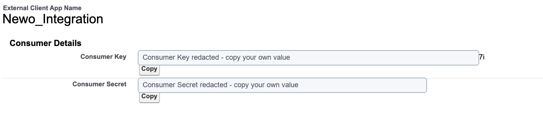 Consumer details with values redacted