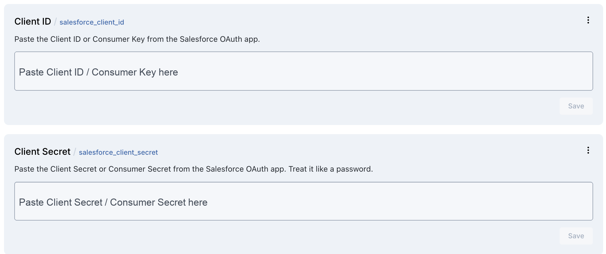 Newo Salesforce credential fields