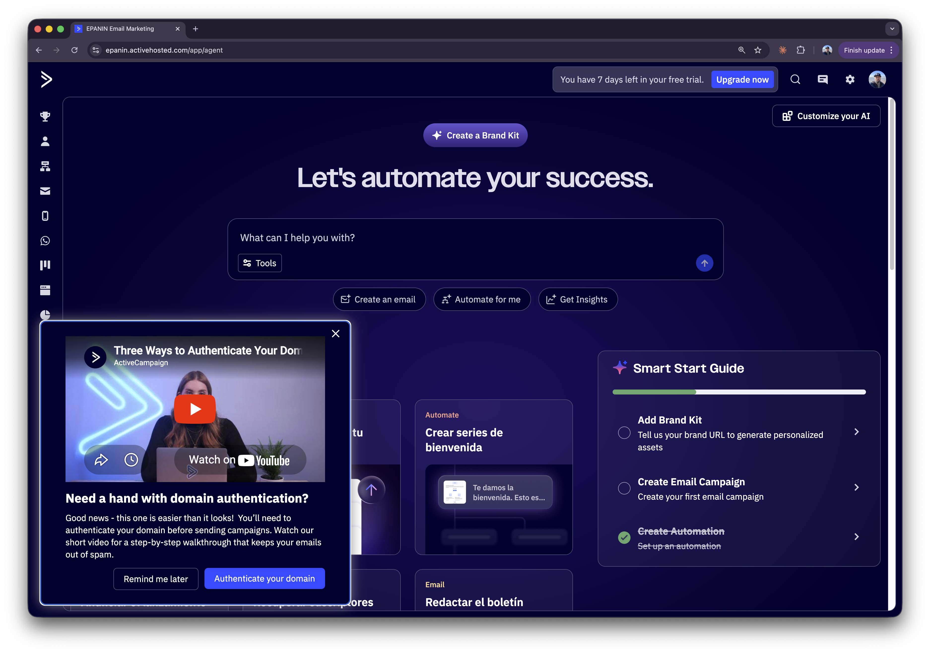 ActiveCampaign home screen