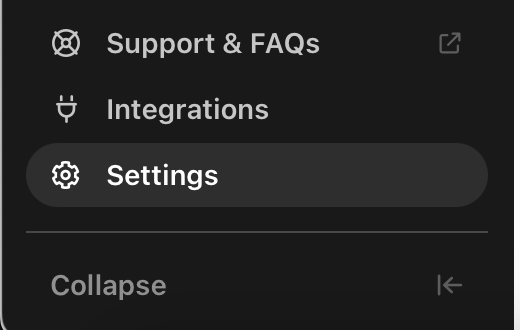 Close Settings menu