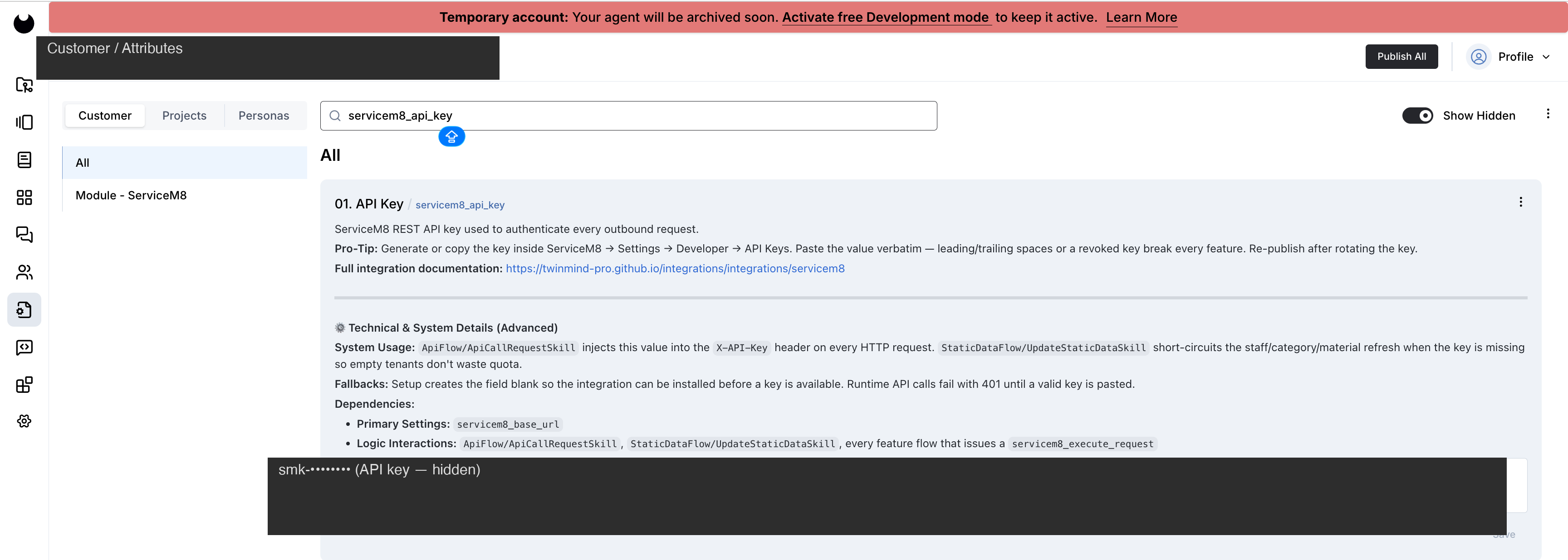 Paste the API key