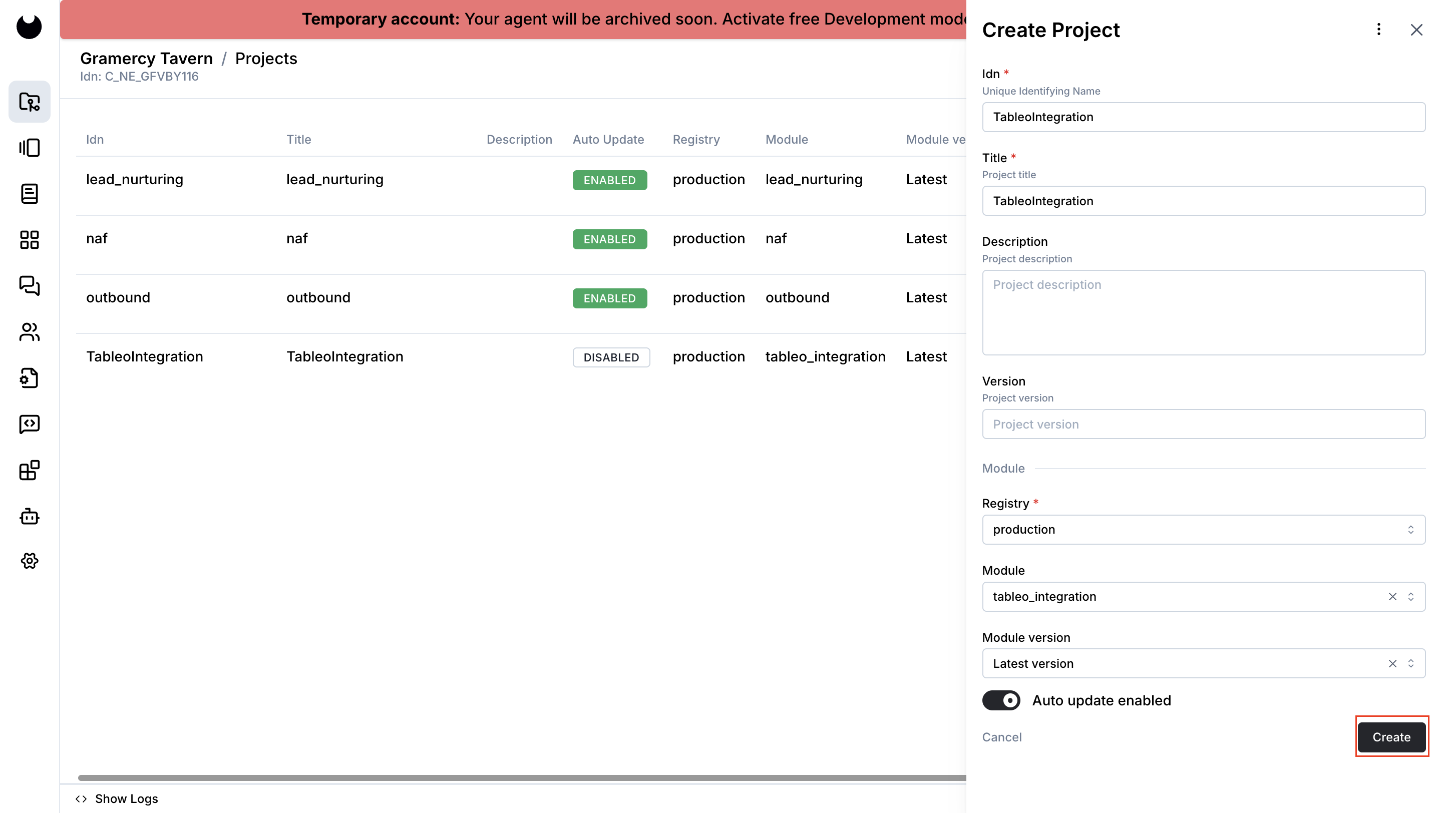 Adding the Tableo module in Newo Builder
