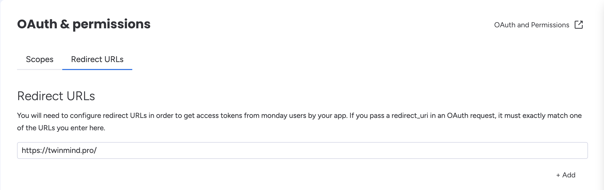 Redirect URIs field on the OAuth settings page