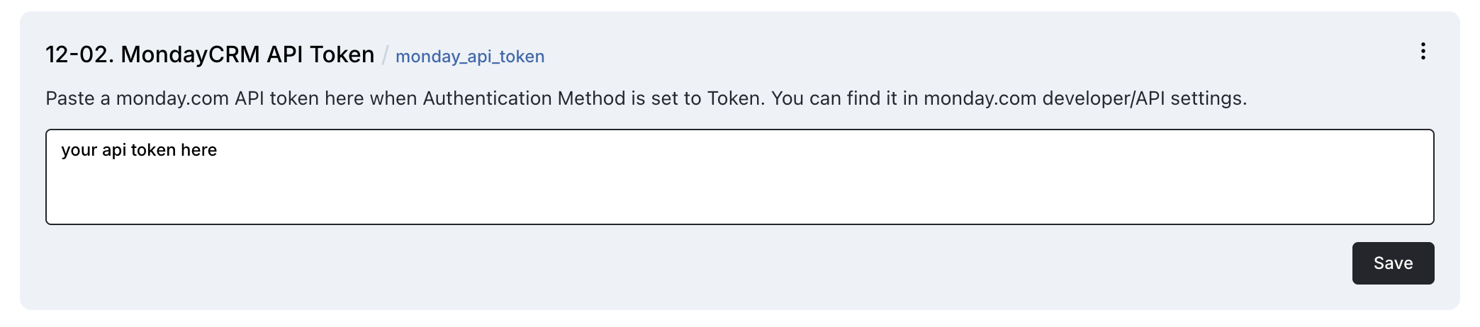 API Token field in Newo