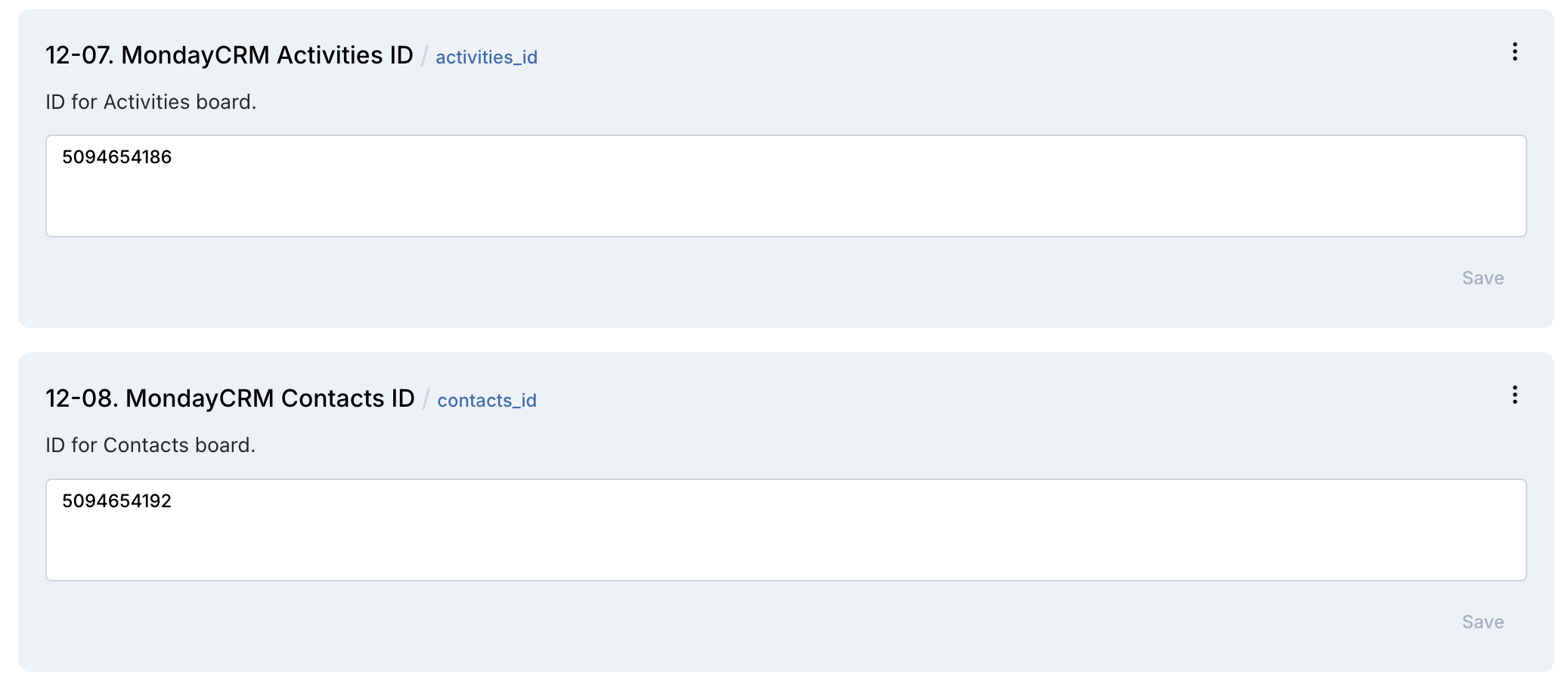 Activities and Contacts ID fields in Newo