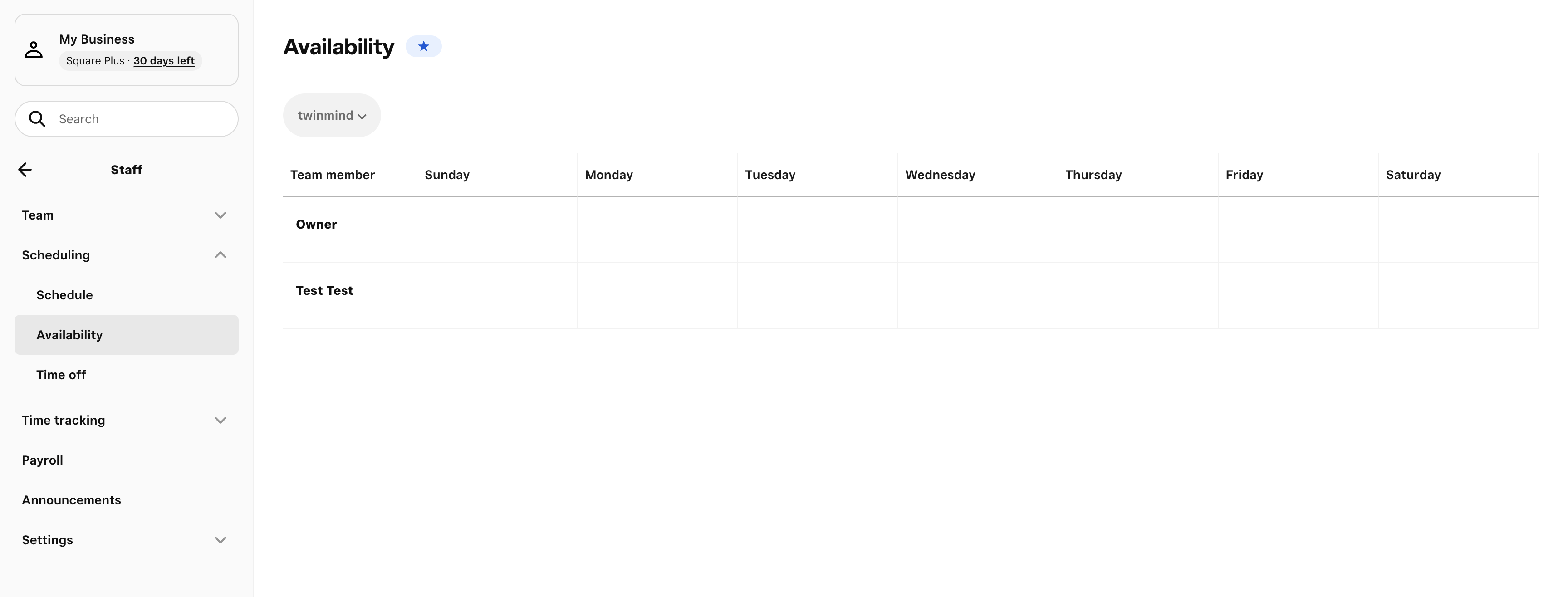Availability calendar