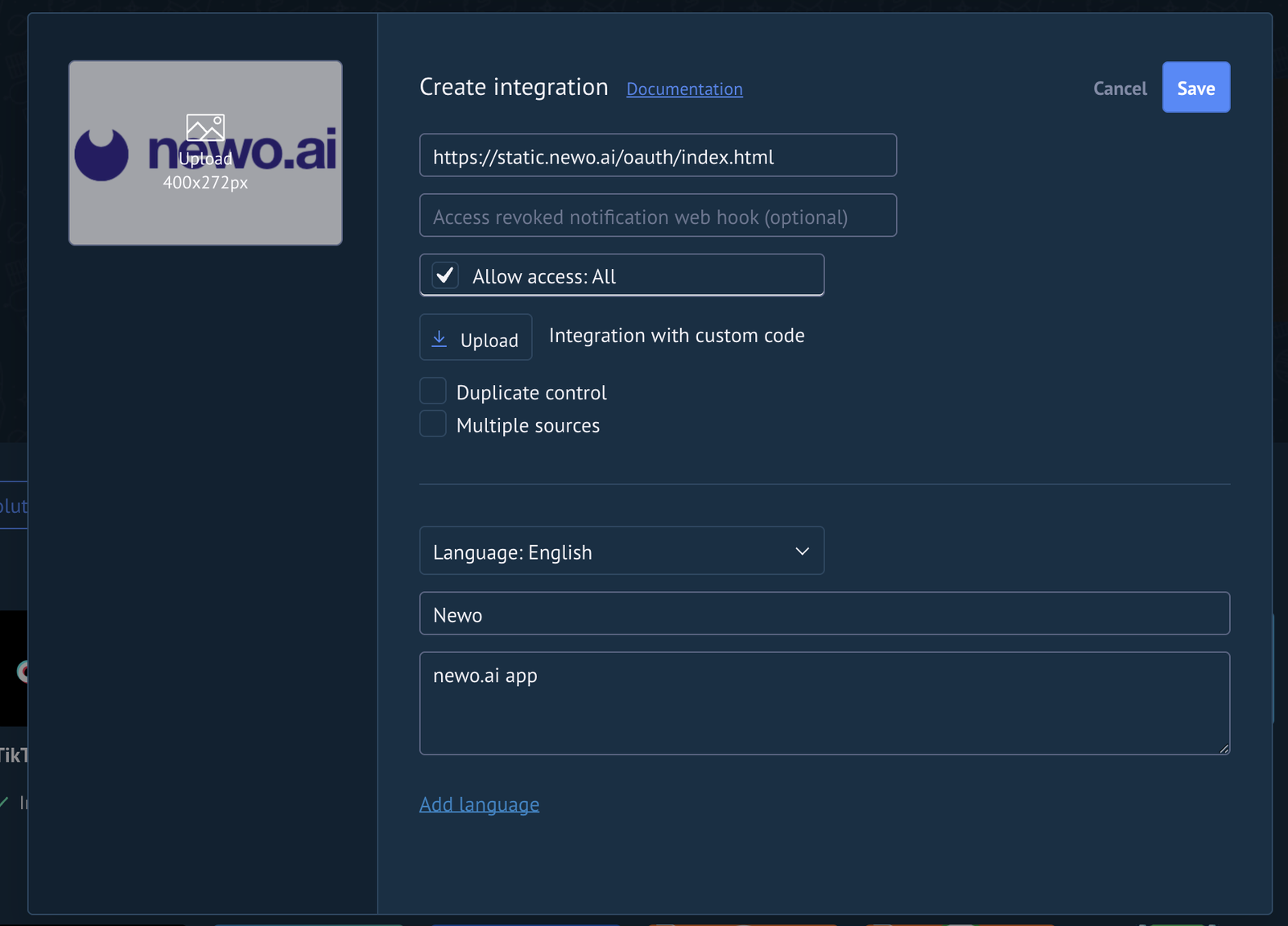 Create the Kommo integration
