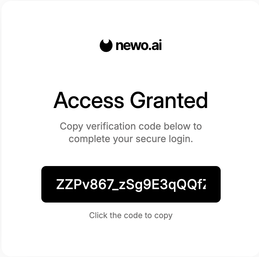Newo Builder — pasting the OAuth code