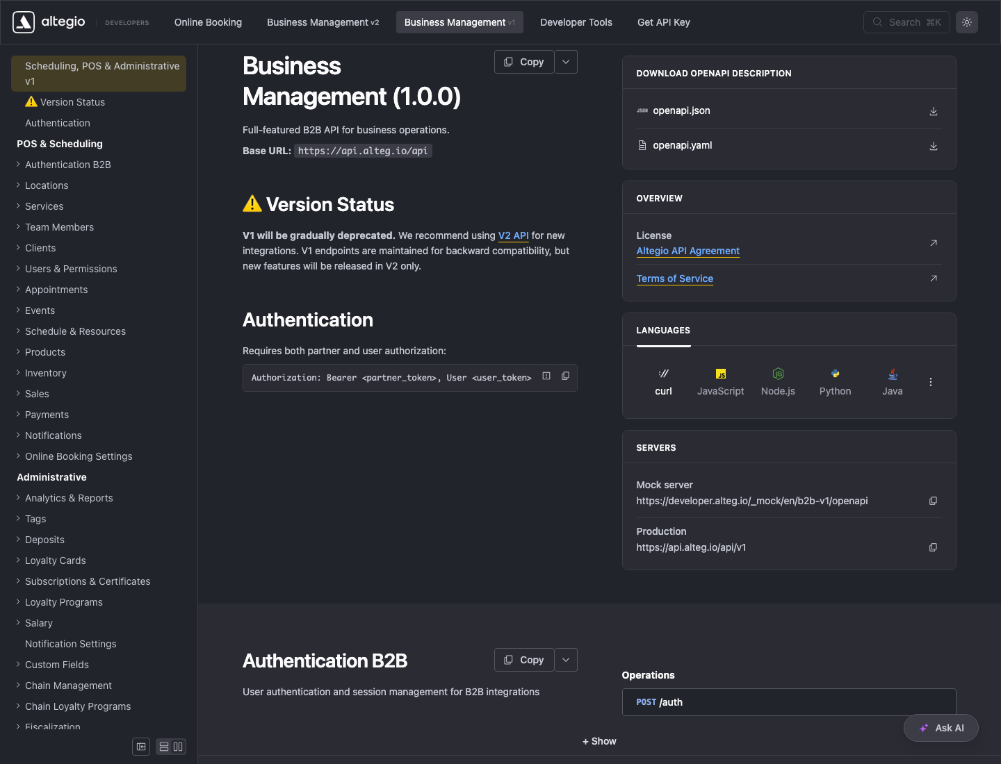 Altegio Business Management API documentation