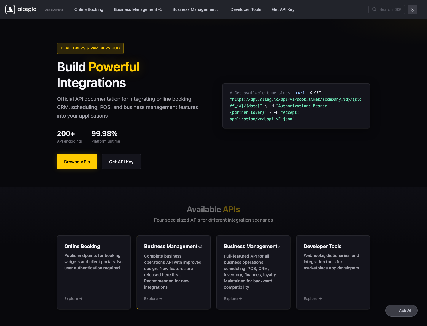 Altegio developer documentation home