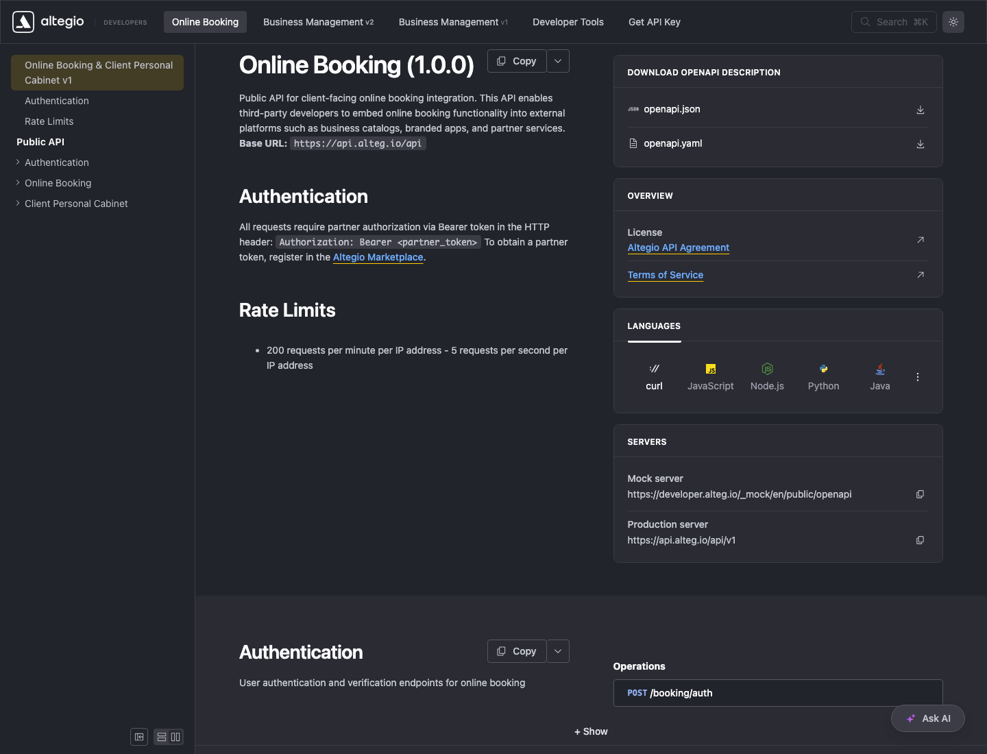 Altegio public Online Booking API documentation