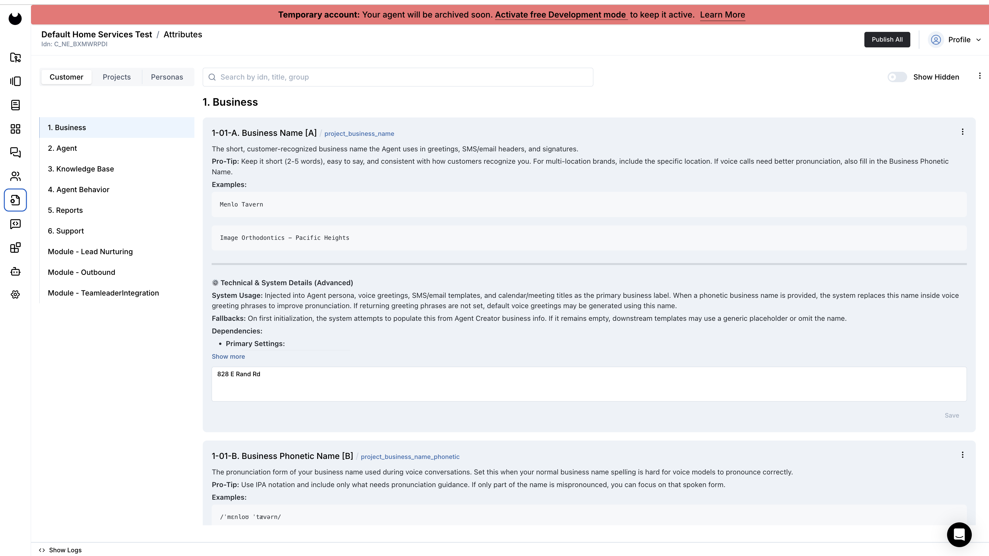 Newo Builder left sidebar with the Settings icon highlighted.