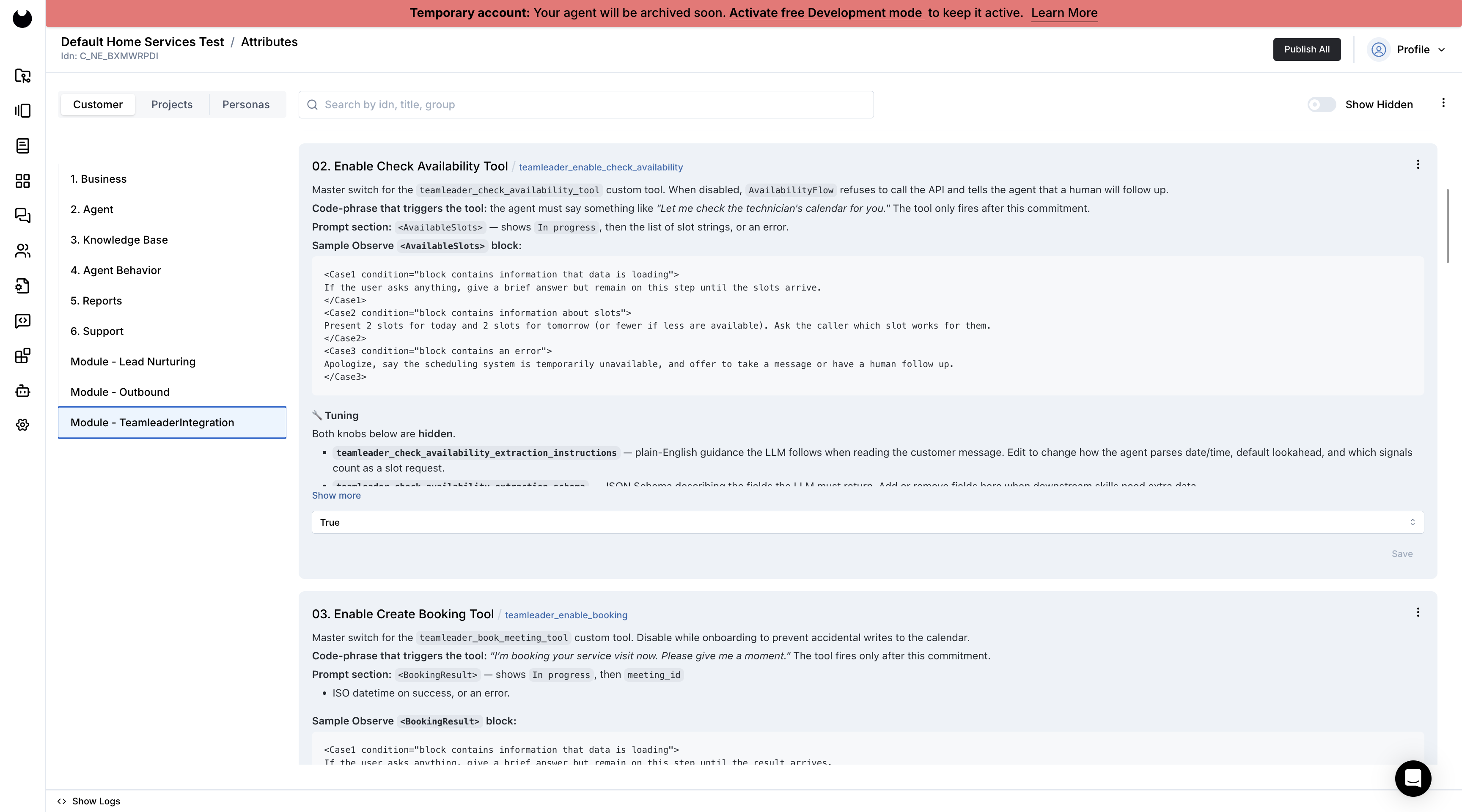 Settings list showing the Module - TeamleaderIntegration group highlighted.