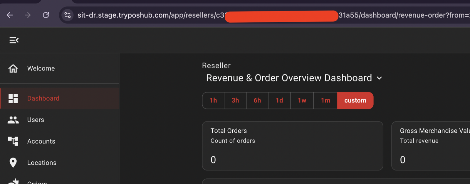 PosHUB Reseller dashboard URL with the reseller ID portion highlighted.