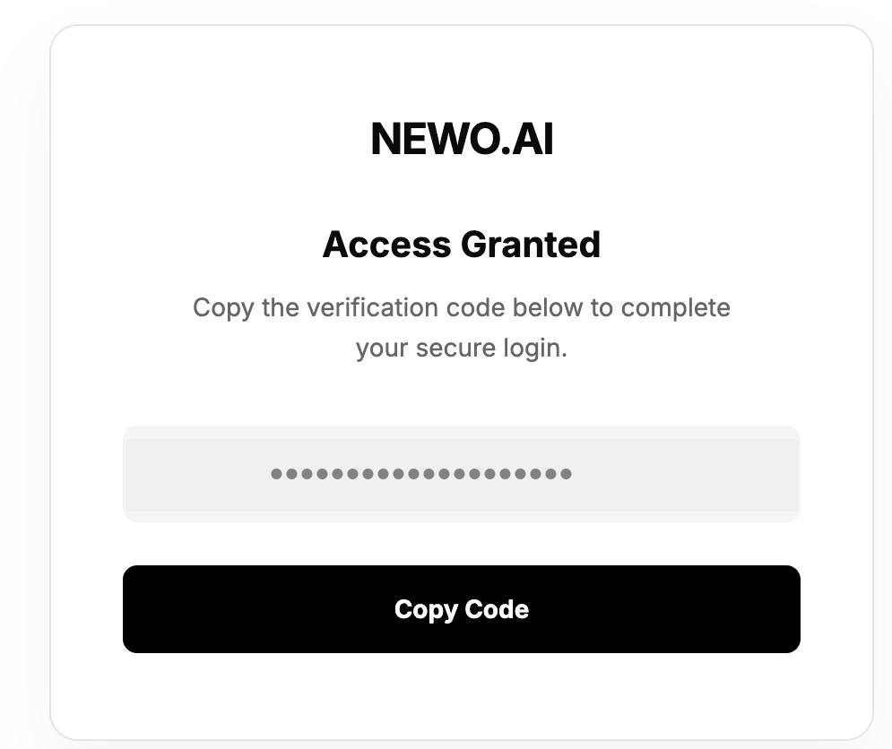 Access Granted — copy the verification code