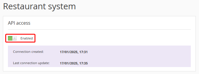 Enable / disable access toggle