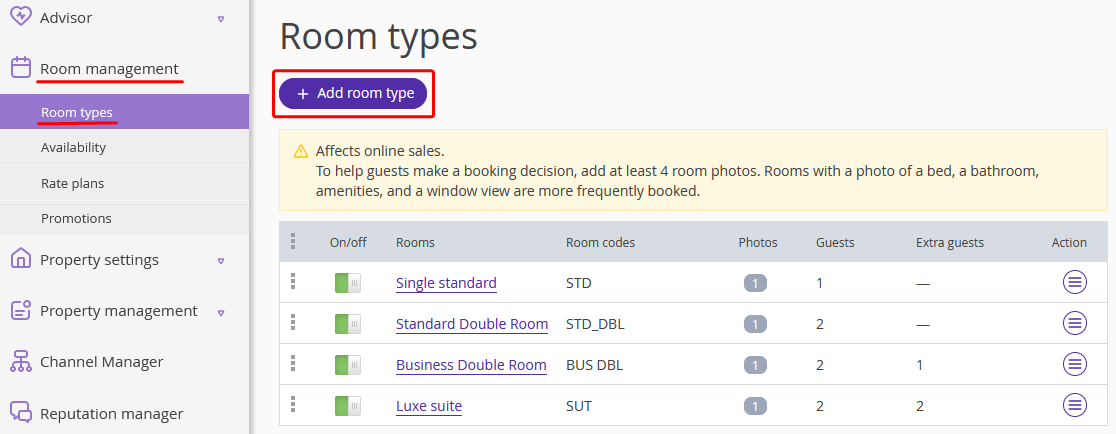 Room types — Add room type