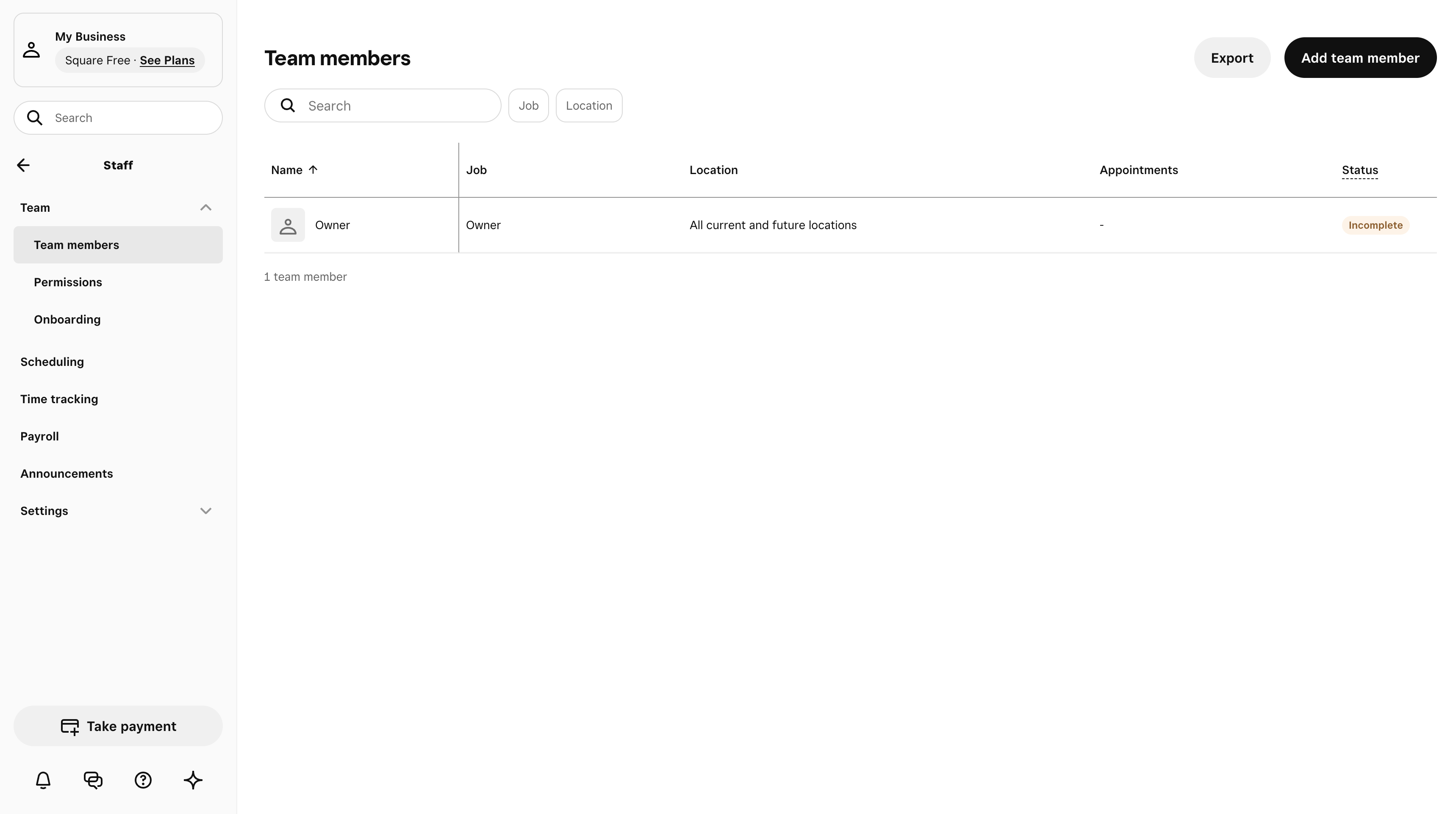 Team members list