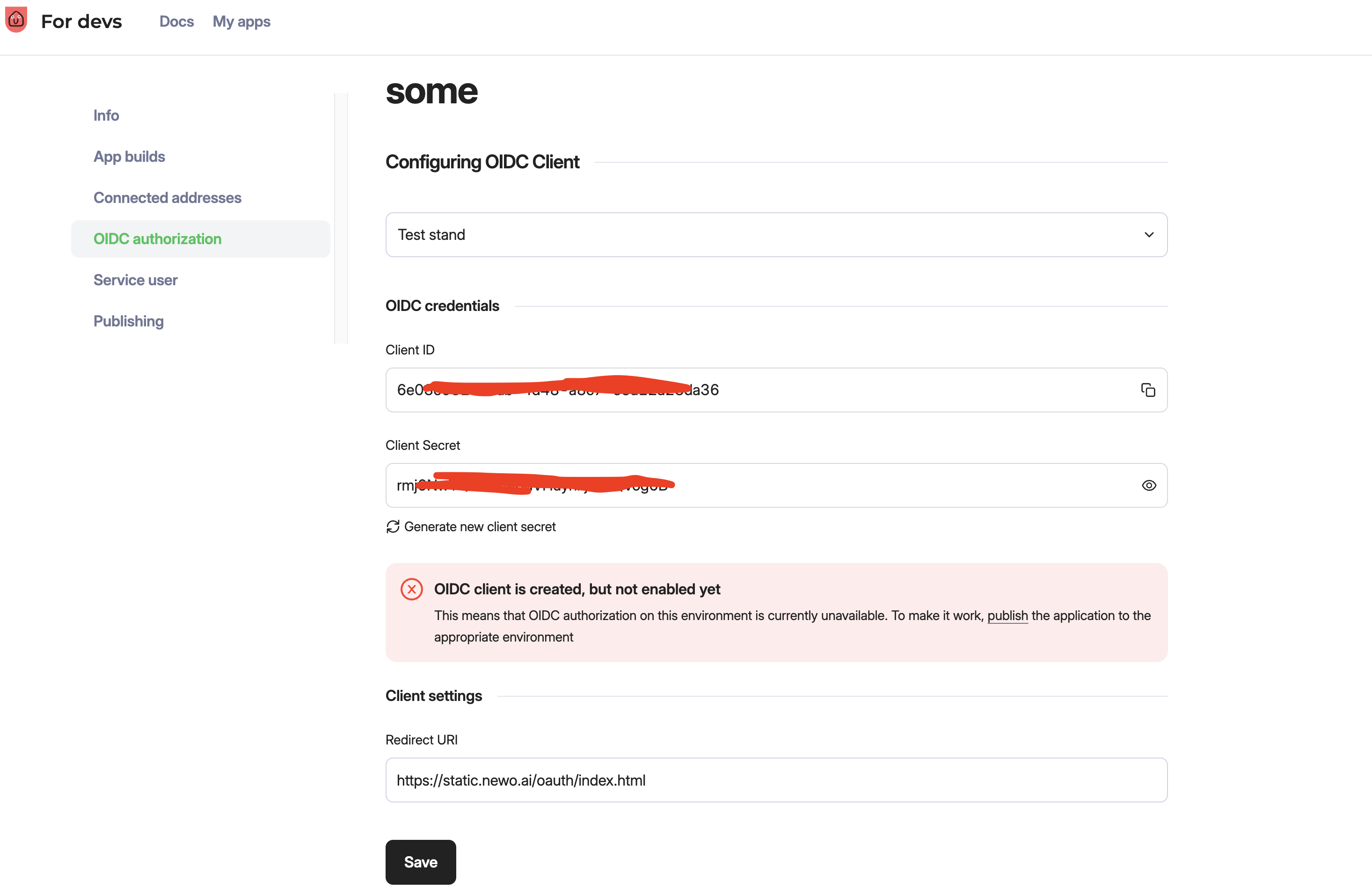 Unitify Developer Portal — OIDC authorization with Client ID / Client Secret