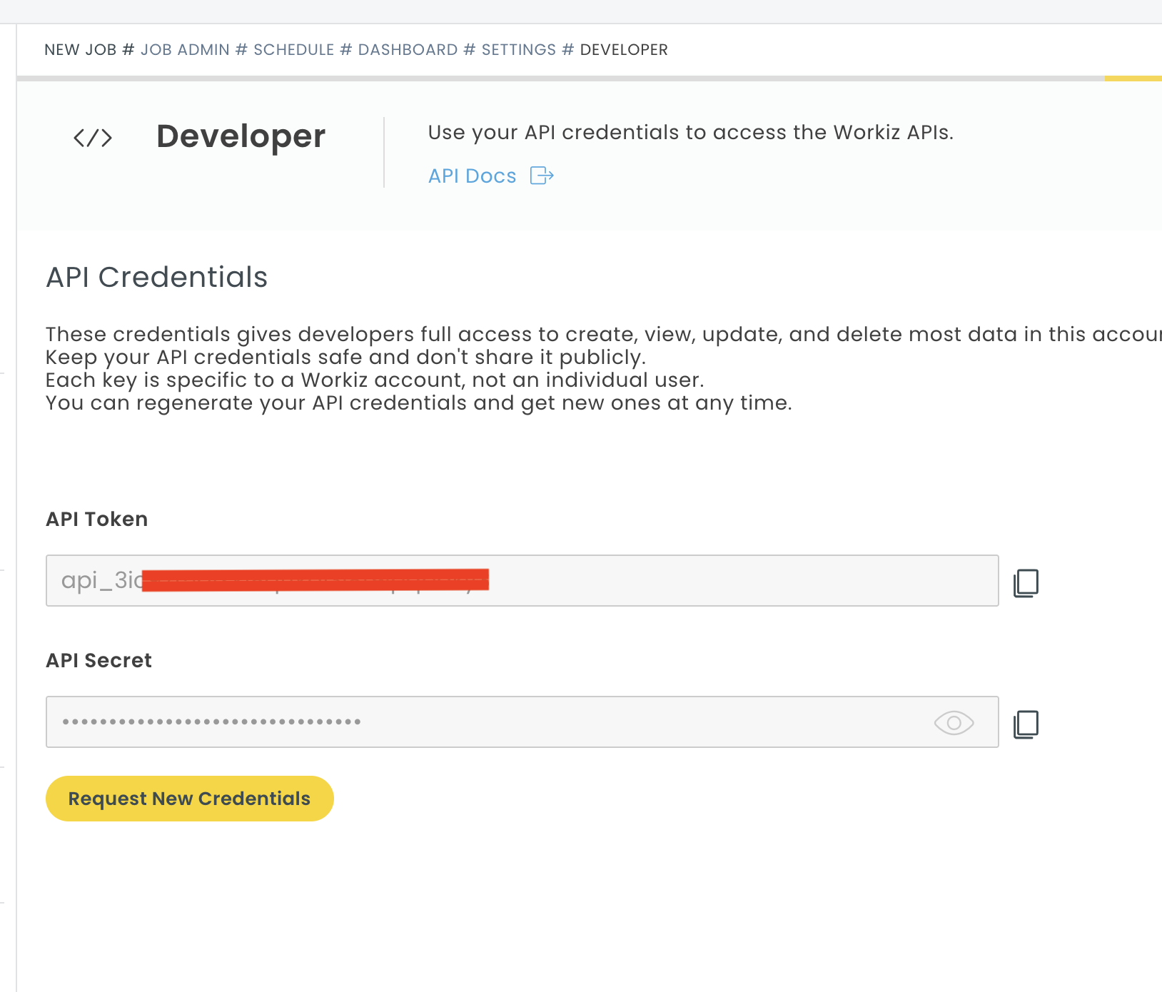 Workiz API Settings